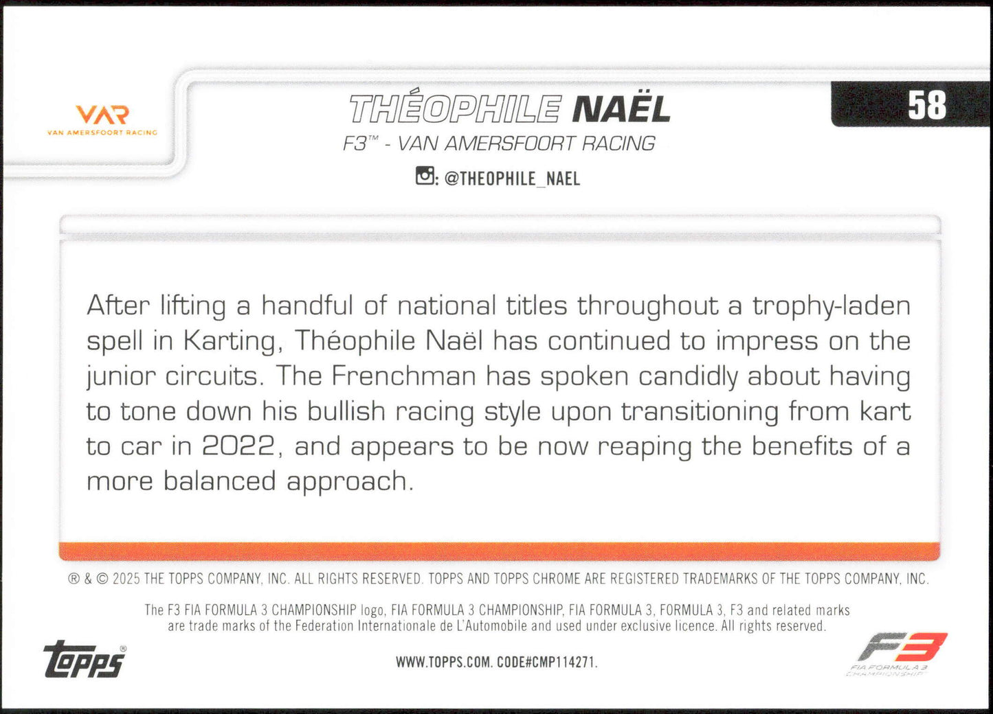 Topps Theophile Nael 06/10 Black #58 2025 Chrome Formula 1 Logofractor