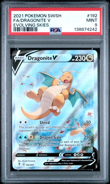 Pokemon Dragonite V 192/203 Full Art 2021 Evolving Skies PSA 9