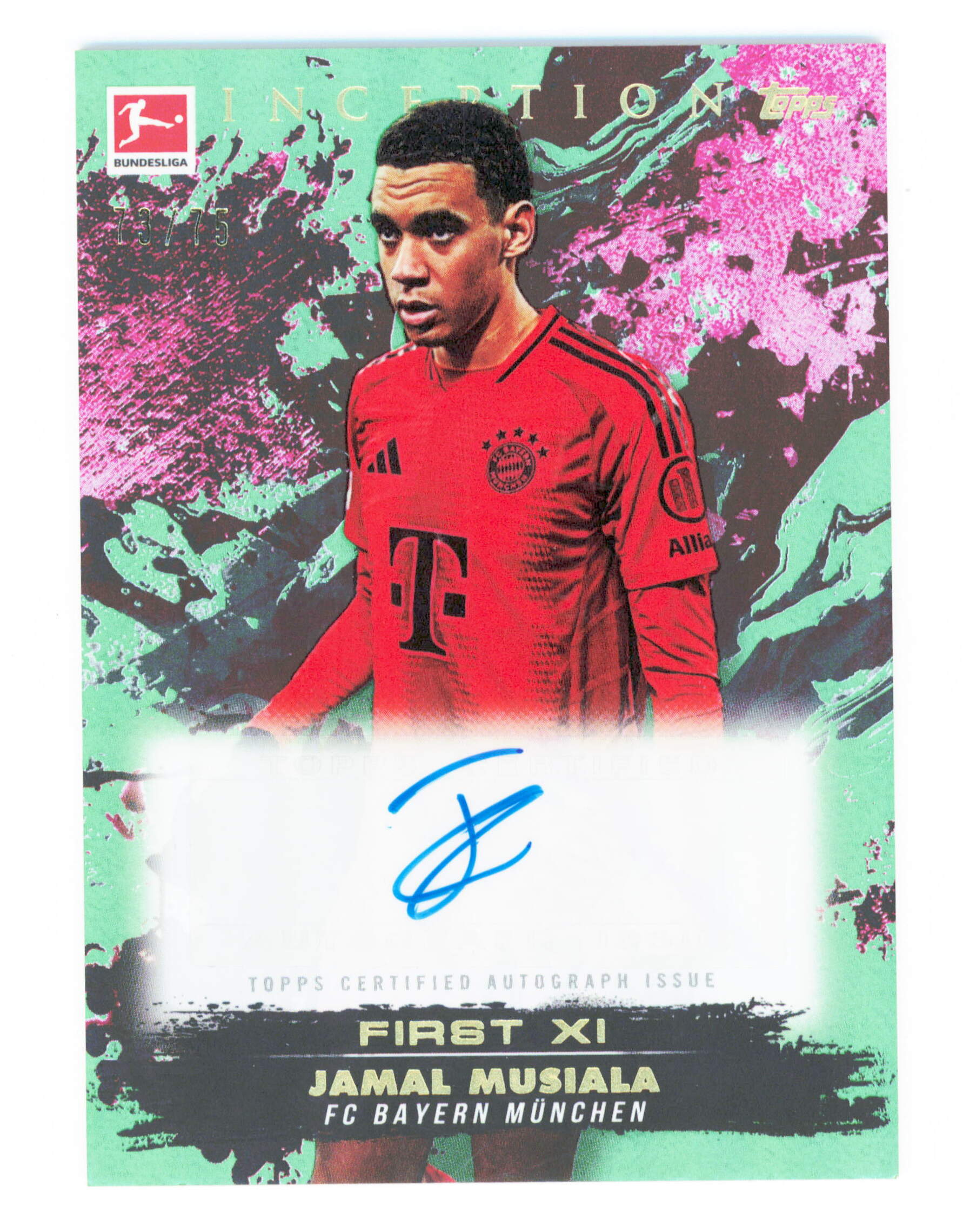 Topps Jamal Musiala Autograph 73/75 Green First XI Bundesliga Inceptio