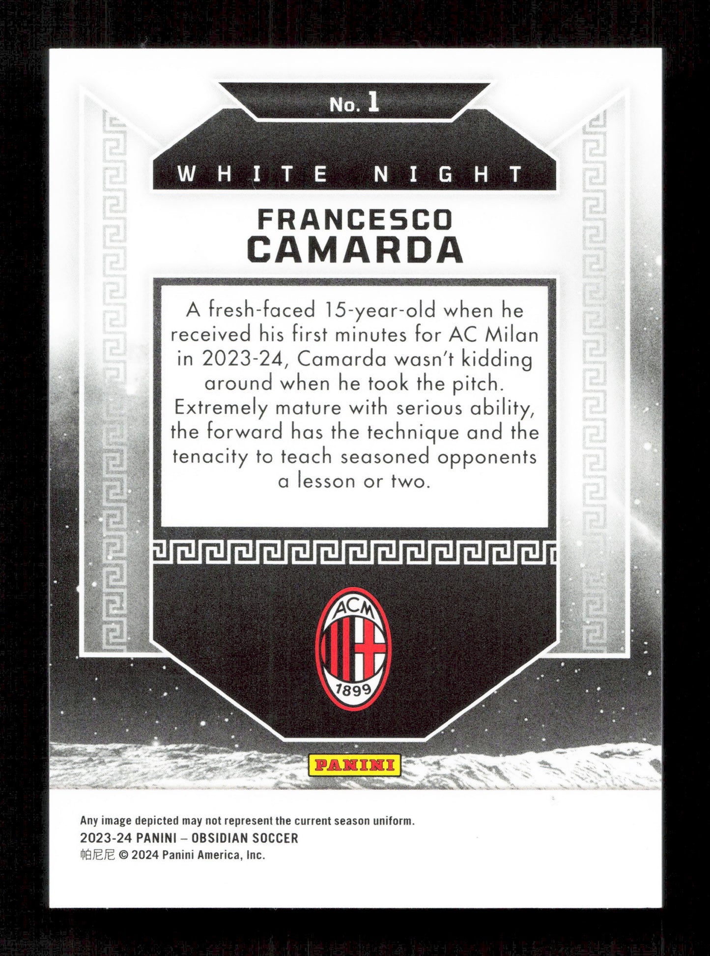 Panini Francesco Camarda White Night Card RC Panini Obsidian 2023-24 #1