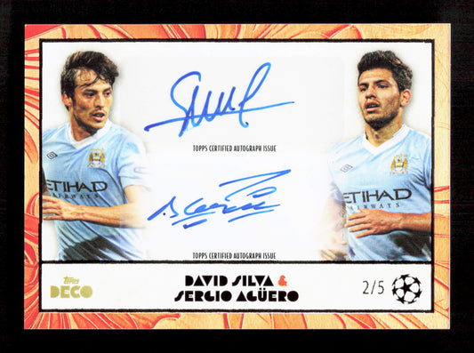Topps David Silva & Sergio Aguero Red Dual Autograph Card /5 Deco UEFA Champions League 2024-25
