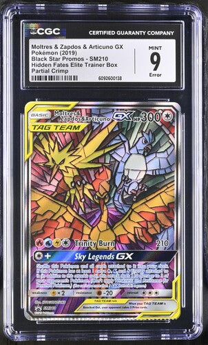 Pokemon Moltres & Zapdos & Articuno GX SM210 Full Art Partial Crimp Error 2019 Black Star Promo CGC 9 Partial Crimp Error
