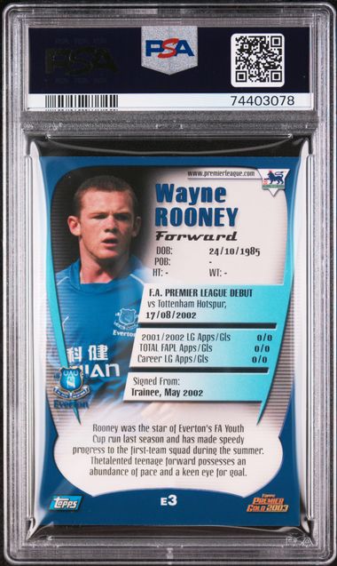 Topps Wayne Rooney #E3 2003 Premier Gold PSA 7