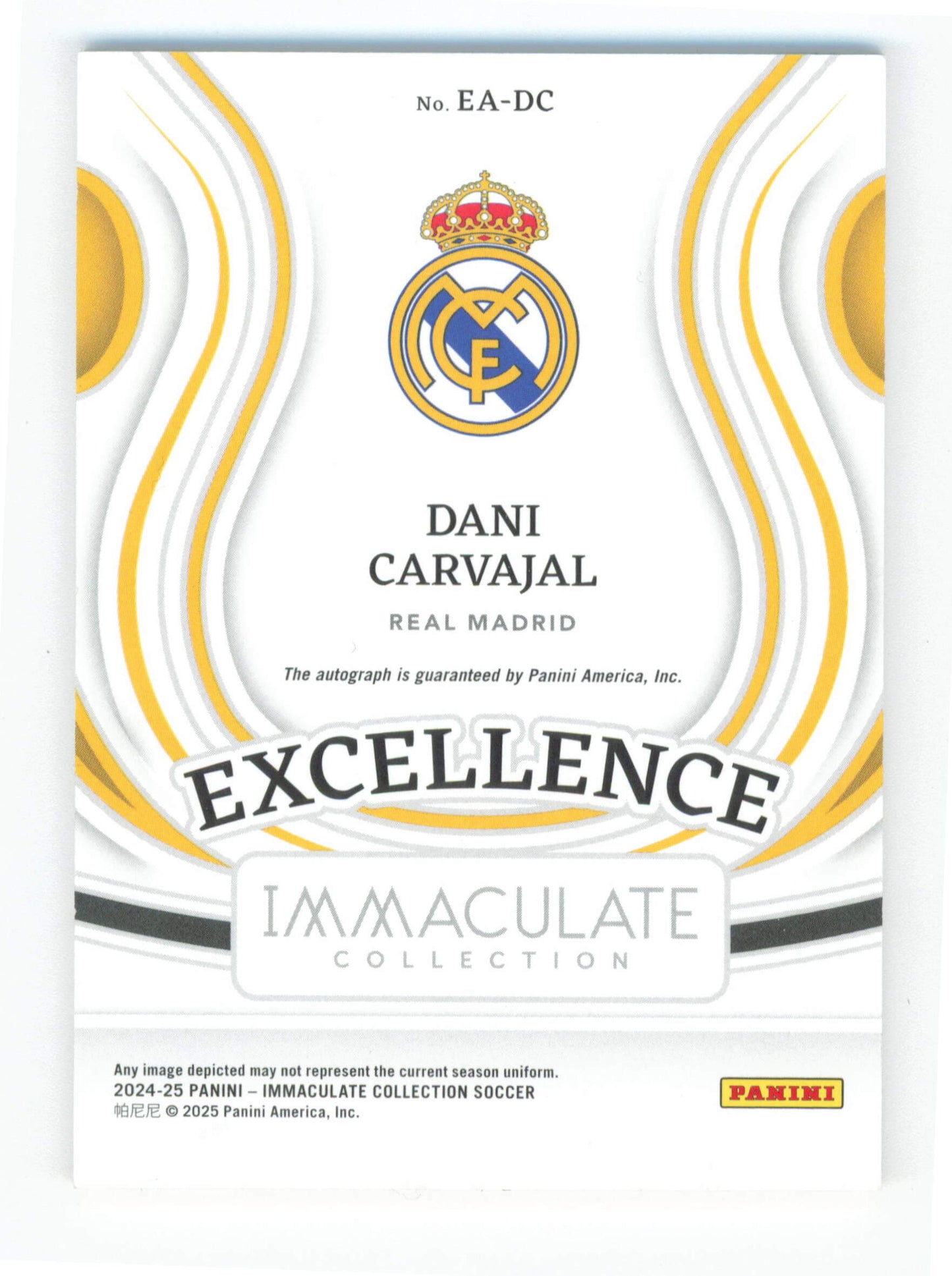 Panini Dani Carvajal Excellence Autograph Card 3/3 EA-DC Immaculate Collection 2024/25