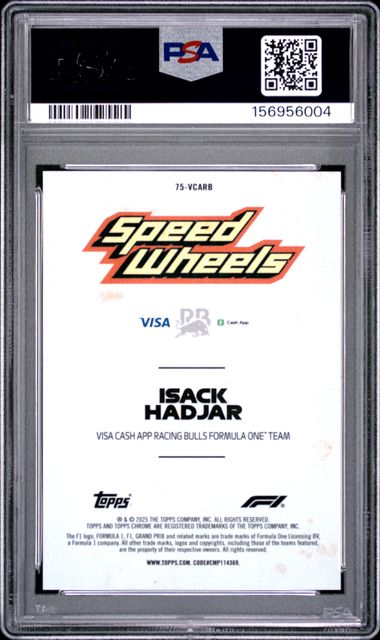 Topps Isack Hadjar RC 42/50 Gold Logofractor 1975 Speed Wheels 75-VCARB 2025 Chrome Formula 1 Logofractor PSA 10