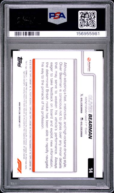Topps Oliver Bearman RC Sapphire #14 2025 Chrome Sapphire Formula 1 PSA 9