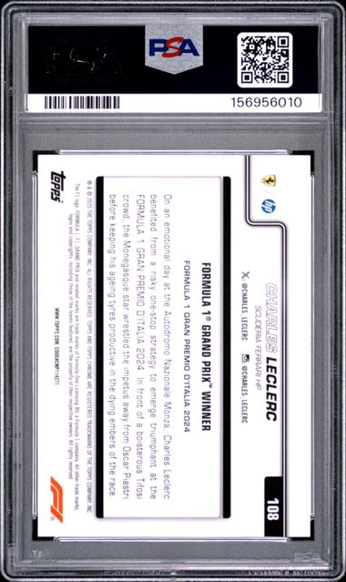Topps Charles Leclerc 09/10 Logofractor Black #108 2025 Chrome Formula 1 Logofractor PSA 10