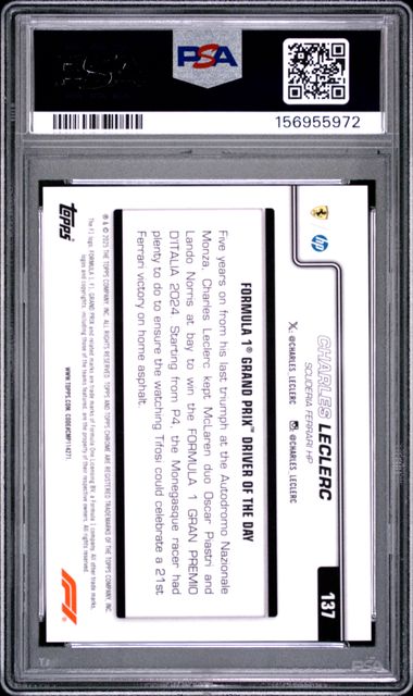 Topps Charles Leclerc 12/25 Sapphire Orange #137 2025 Chrome Formula 1 Sapphire PSA 9