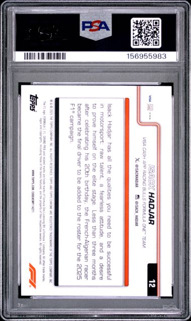 Topps Isack Hadjar Sapphire #12 2025 Chrome Formula 1 Sapphire PSA 9
