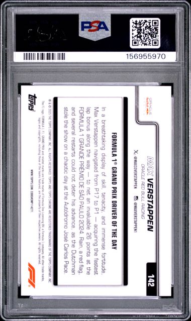 Topps Max Verstappen 10/20 Sapphire Black & White #142 2025 Chrome Formula 1 Sapphire PSA 9