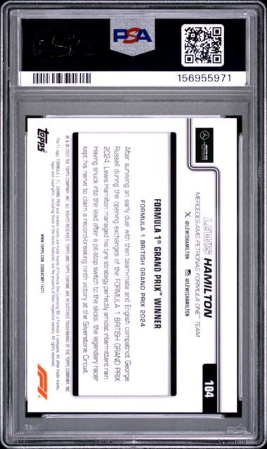 Topps Lewis Hamilton 02/25 Sapphire Orange #104 2025 Chrome Formula 1 Sapphire PSA 10