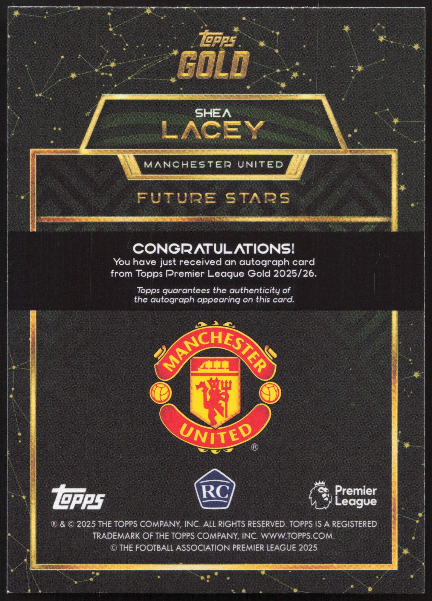 Topps Shea Lacey Future Stars Autograph Card 38/75 Gold Premier League 2025/26