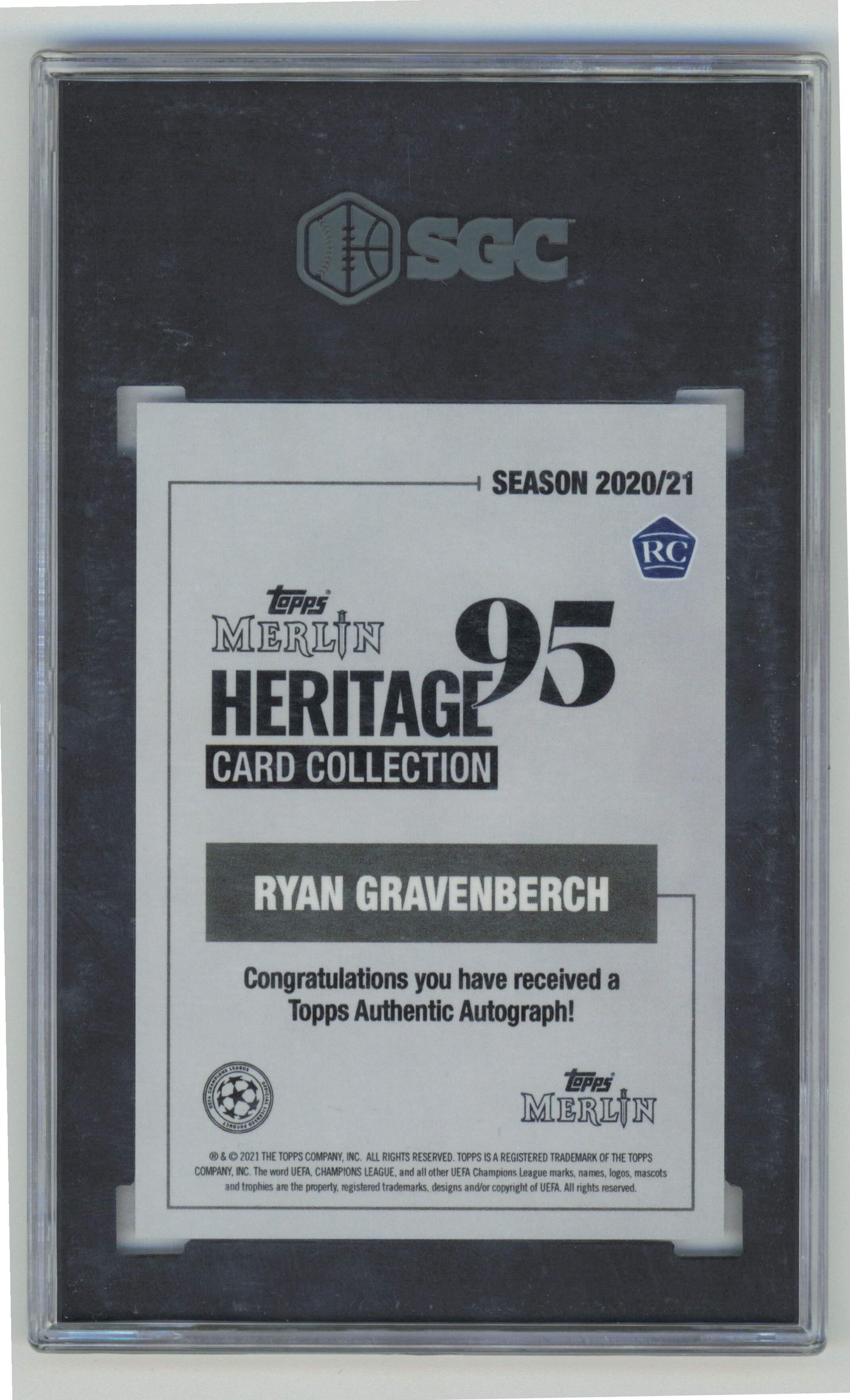 Topps Ryan Gravenberch RC 05/10 Red Autograph 2020-21 Merlin Heritage 95 SGC 10