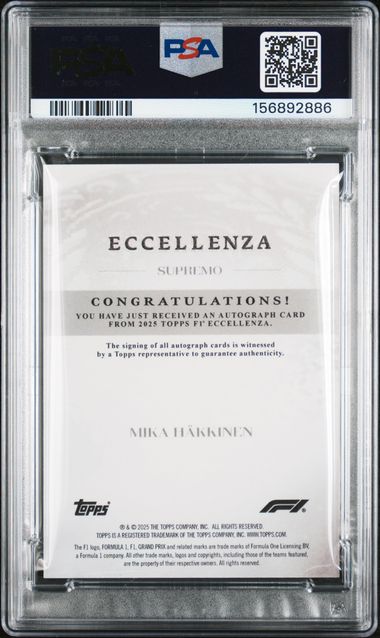 Topps Mikka Hakkinen 19/25 Supremo Autograph Orange 2025 Eccellenza Formula 1 PSA 10