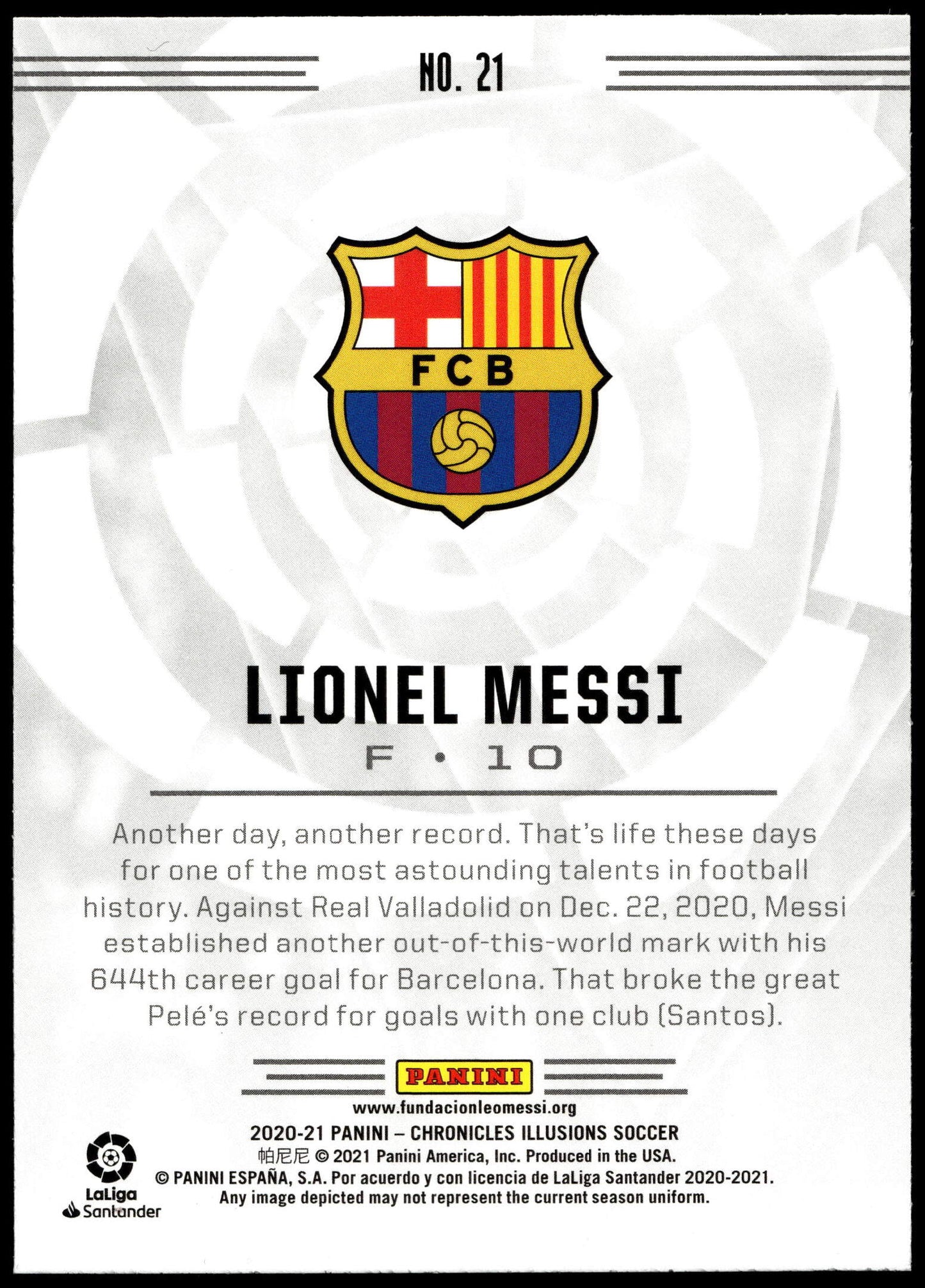 Panini Lionel Messi Gold Circles No.21 Chronicles Ilusions Soccer 2020/21