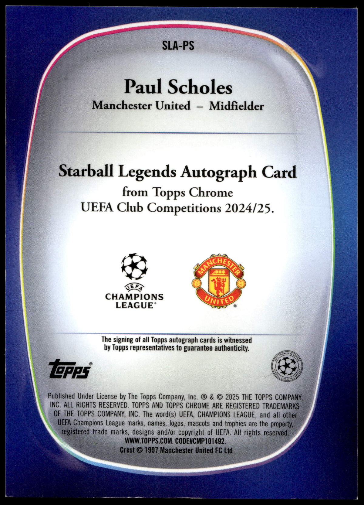Topps Paul Scholes 24/25 Autograph Starball #SLA-PS 2024-25 Chrome UCC Logofractor