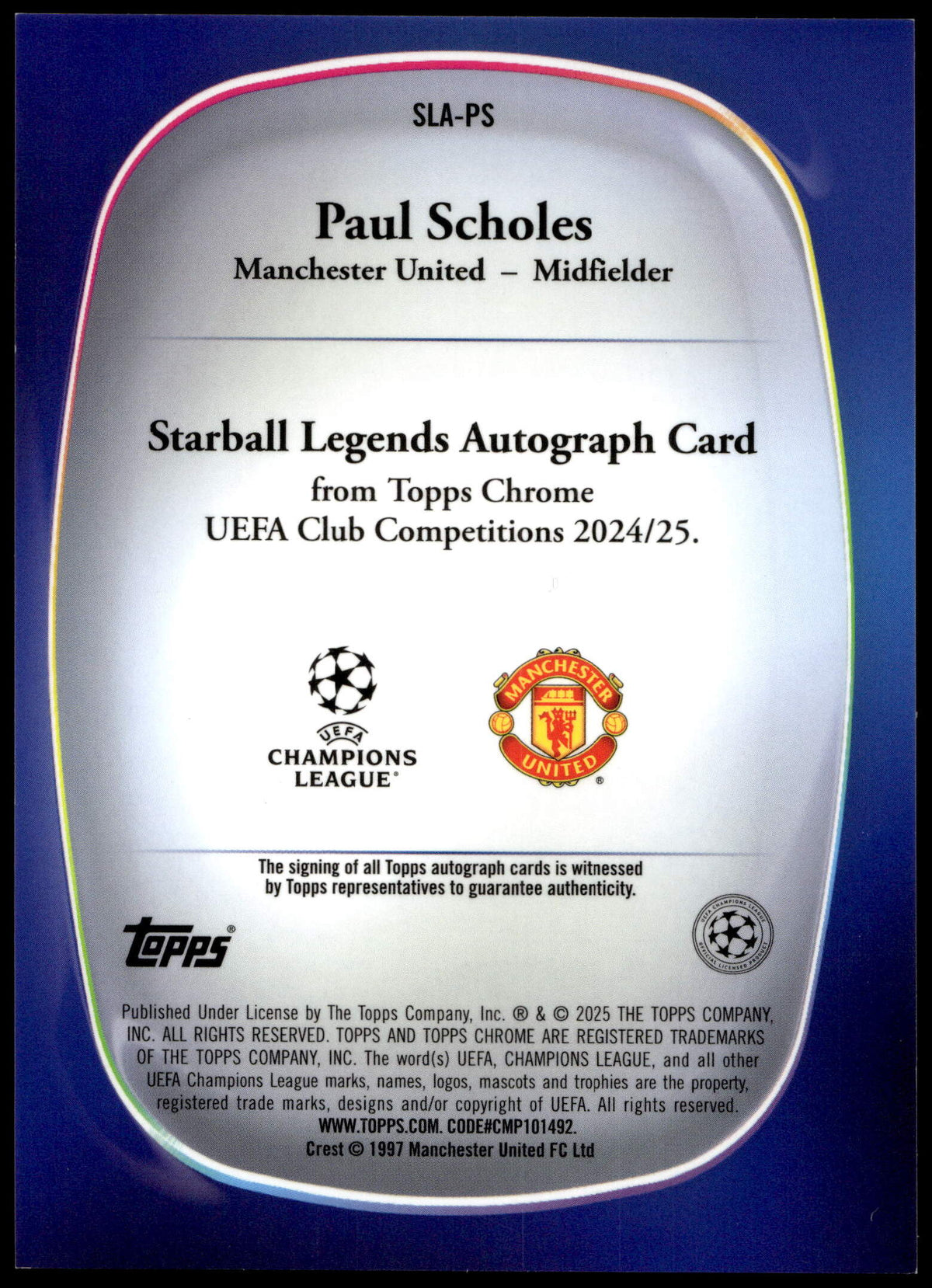 Topps Paul Scholes 22/25 Autograph Starball #SLA-PS 2024-25 Chrome UCC Logofractor