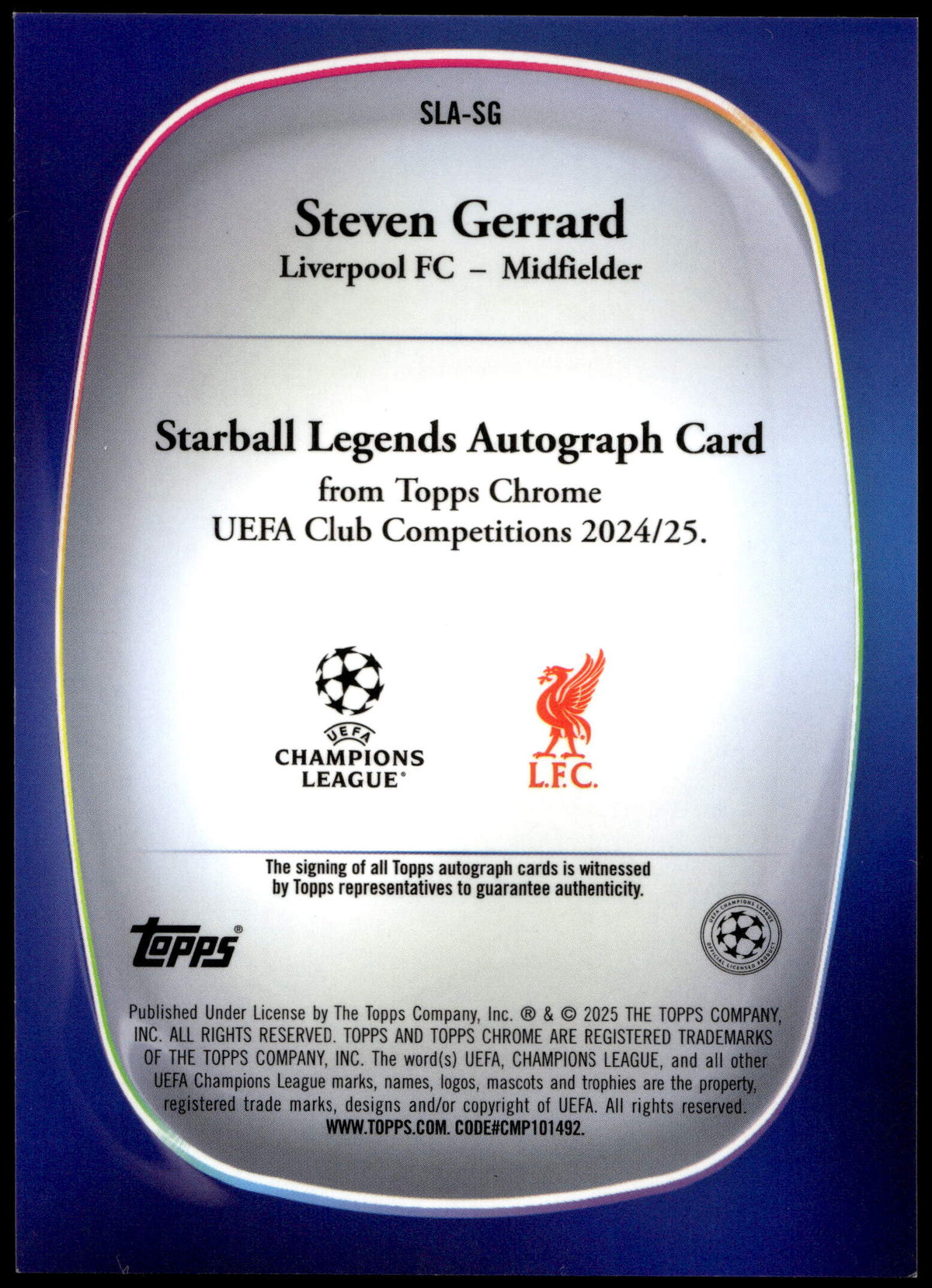 Topps Steven Gerrard 13/25 Orange Autograph Logofractor #SLA-SG 2024-25 Chrome UCC