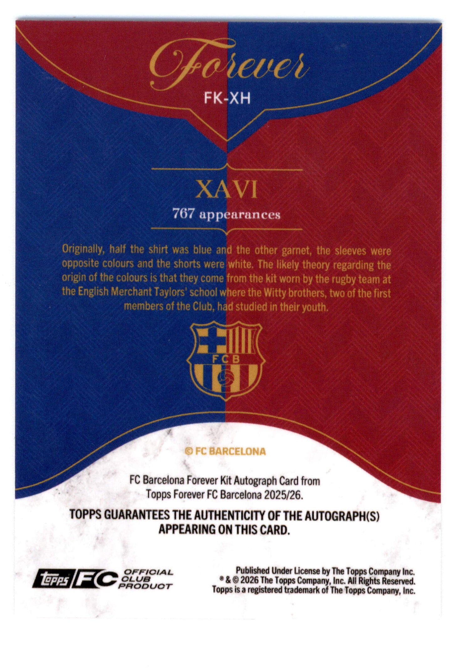Topps Xavi 19/50 Autograph FK-XH Barcelona Forever 2025/26