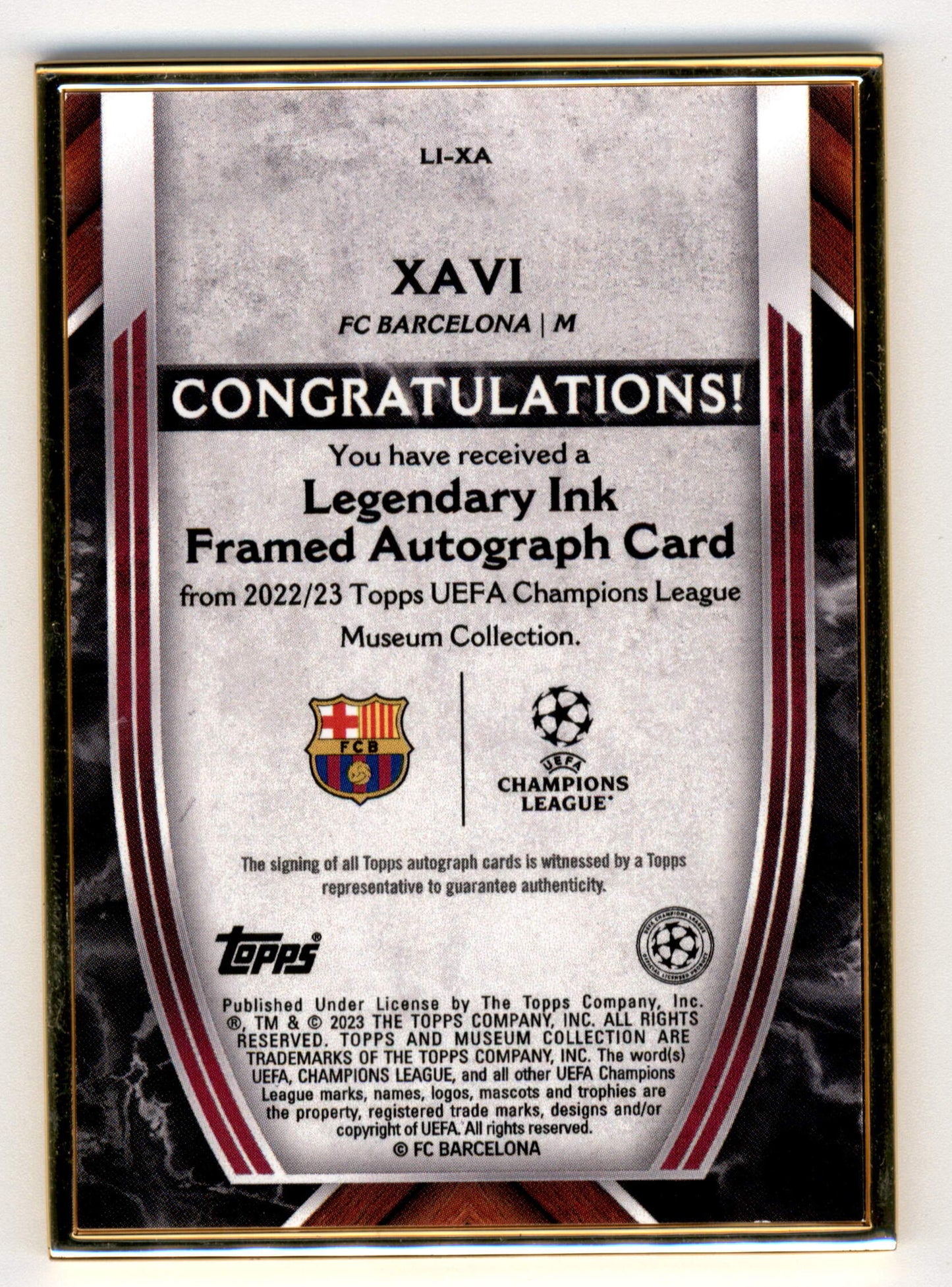 Topps Xavi 03/25 Legendary Ink Framed Autograph LI-XA UEFA Champions League Museum Collection 2022/23