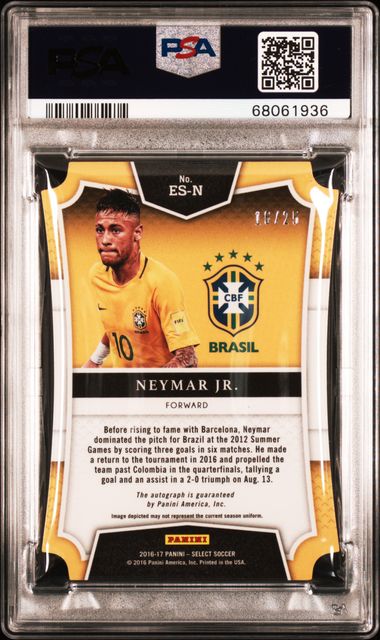 Panini Neymar Jr 16/25 Emerging Stars Signature Neon Green Die Cut #ES-N 2016 Select Soccer PSA 8