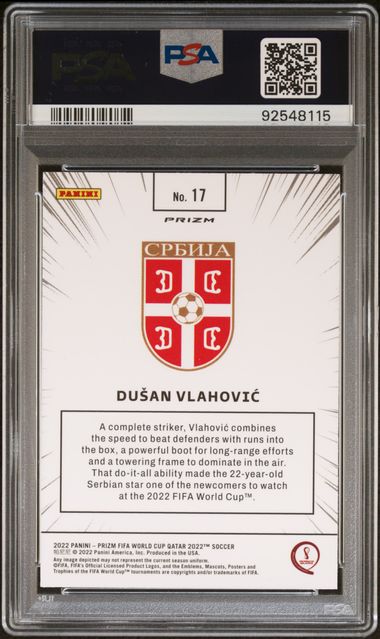 Panini Dusan Vlahovic Manga #17 2022 Prizm World Cup Qatar PSA 10