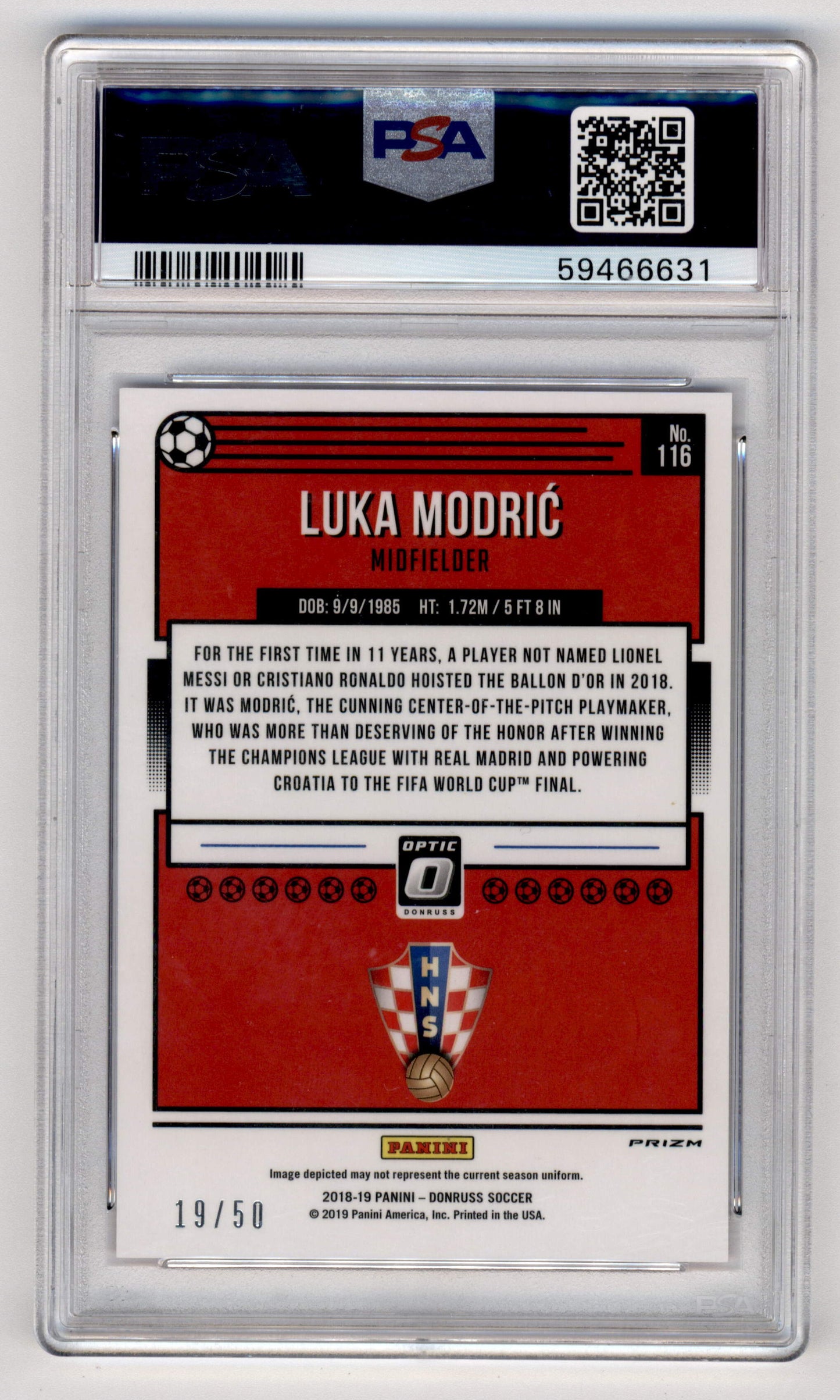 Panini Luka Modric 19/50 Optic Red Velocity #28 2018 Donruss Optic PSA 10