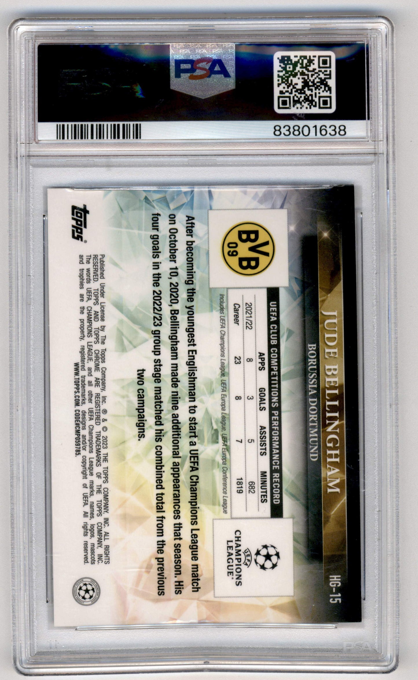Topps Jude Bellingham Hidden Gems #HG-15 2022-23 Stadium Club Competitions UCC PSA 10