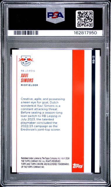 Topps Xavi Simons 09/10 Gold #RB-13 2023-24 Chrome RB Leipzig PSA 9