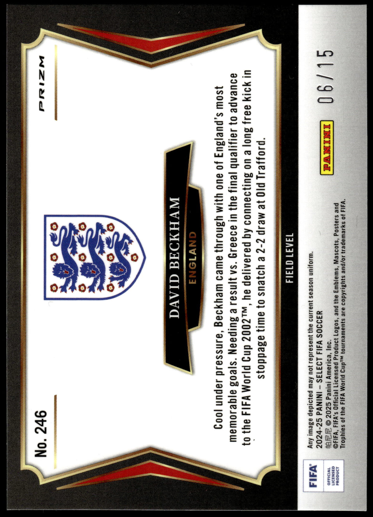 Panini David Beckham Field Level Tesselation 06/15 #246 2024-25 Select FIFA Soccer