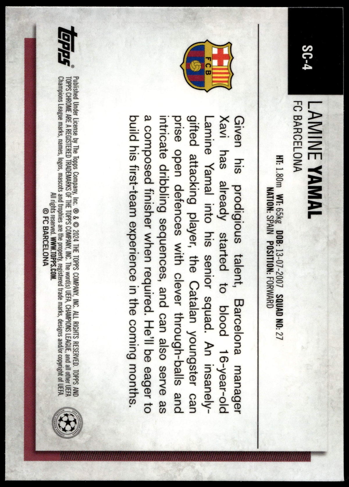 Topps Lamine Yamal RC Refractor #SC-4 2024 Chrome UCC The National