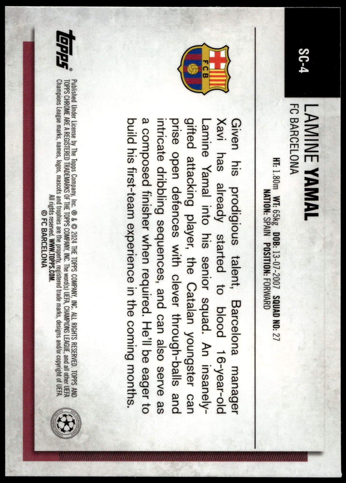 Topps Lamine Yamal RC Refractor #SC-4 2024 Chrome UCC The National