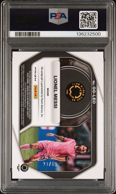 Panini Lionel Messi 21/49 Glabal Graphs Silver Prizm Autograph #GG-LEO 2025 Prizm Fifa Club World Cup PSA 9