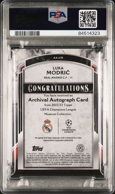 Topps Luka Modric 35/50 Archival Autograph Gold #AALM 2022-23 Museum Collection UCL PSA 9