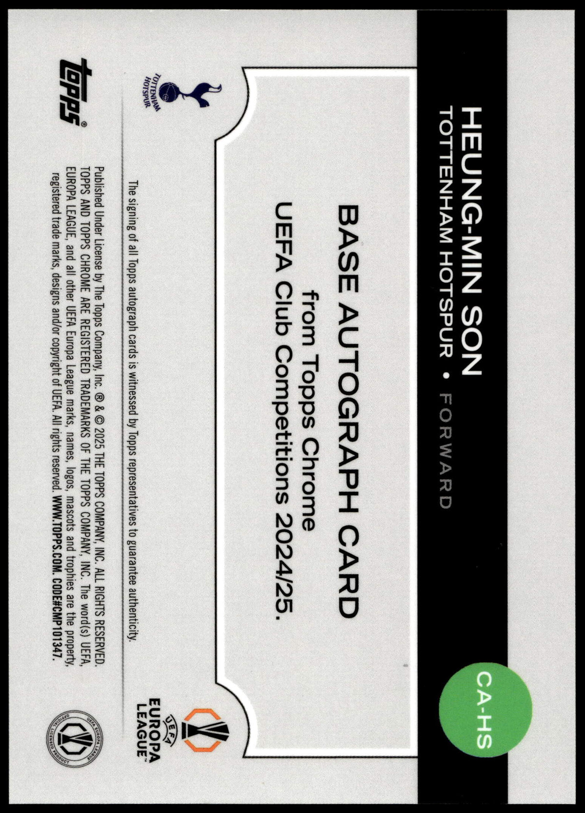 Topps Heung-Min Son 12/75 Autograph Purple #CA-HS 2025 Chrome UCC