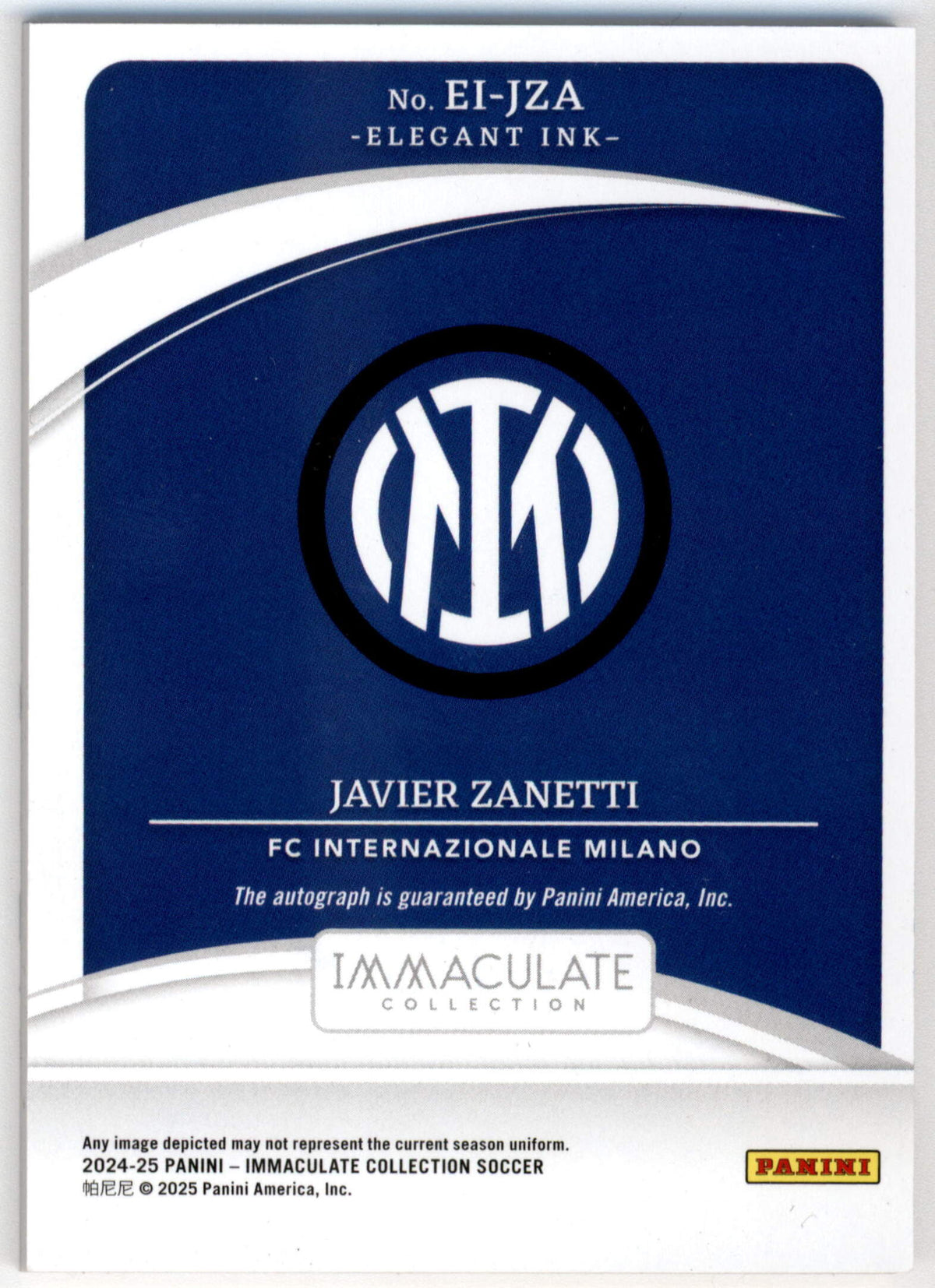Panini Javier Zanetti Elegant Ink 01/10 #EI-JZA 2024/25 Immaculate Collection