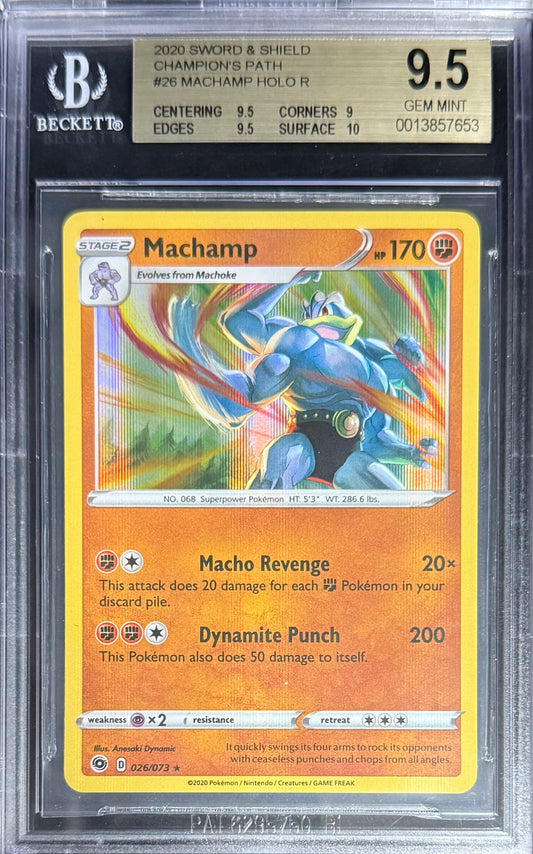 Pokemon Machamp 26/73 Holo Pokemon Sword & Shield Champion's Path 2020 Beckett BGS 9.5
