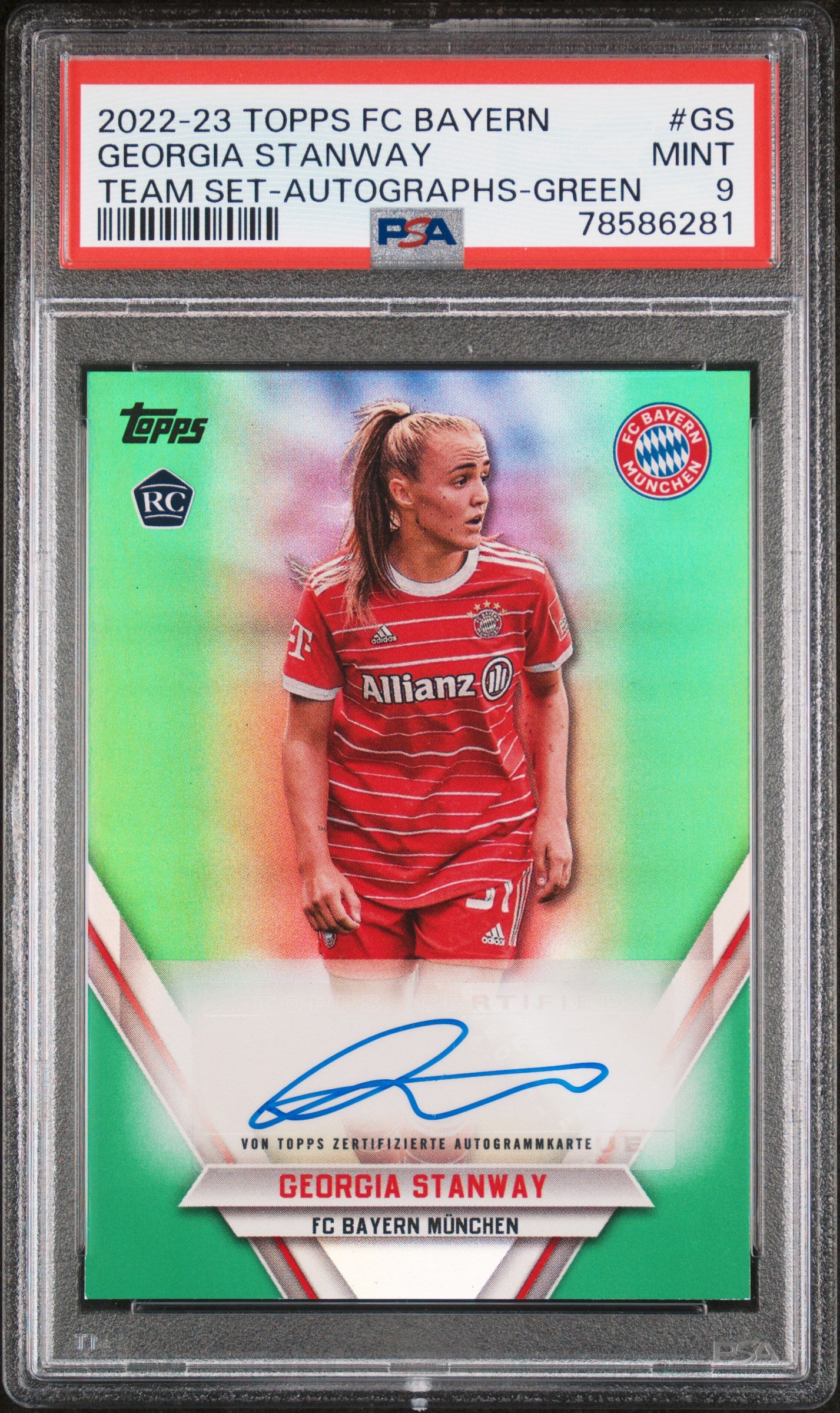 Topps Georgia Stanway Green Autograph Card /20 FC Bayern Munich Team Set 2022-23 PSA9