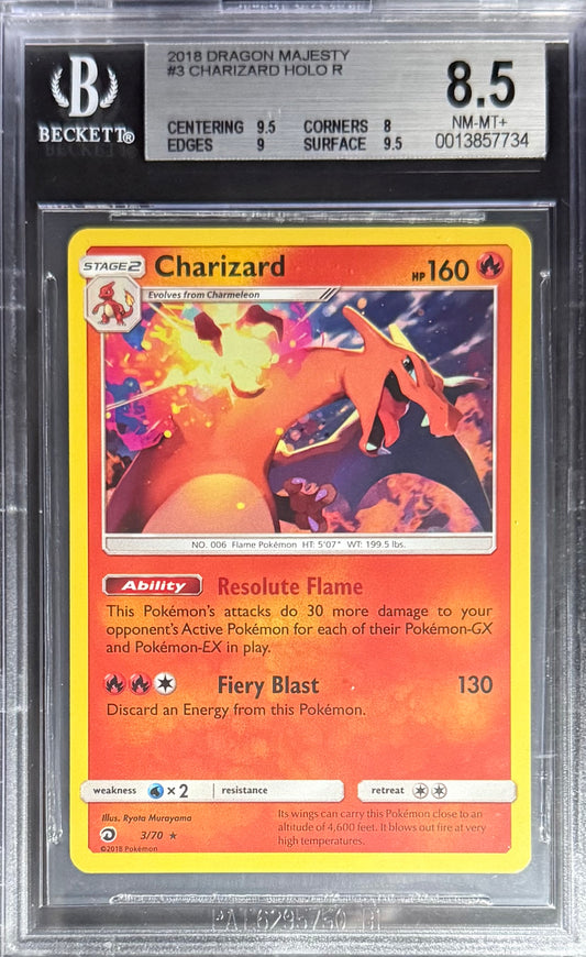 Pokemon Charizard 3/70 Holo Pokemon Dragon Majesty 2018 Beckett BGS 8.5