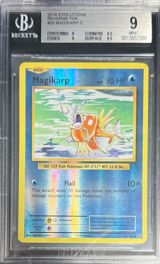 Pokemon Magikarp 33/108 Reverse Foil Pokemon Evolutions 2016 Beckett BGS 9