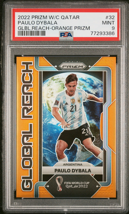 Panini Paulo Dybala Orange Global Reach Prizm /25 Panini Prizm World Cup Qatar 2022 #32 PSA9