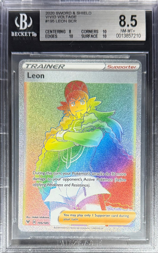 Pokemon Leon 195/185 Pokemon Sword & Shield Vivid Voltage 2020 Beckett BGS 8.5