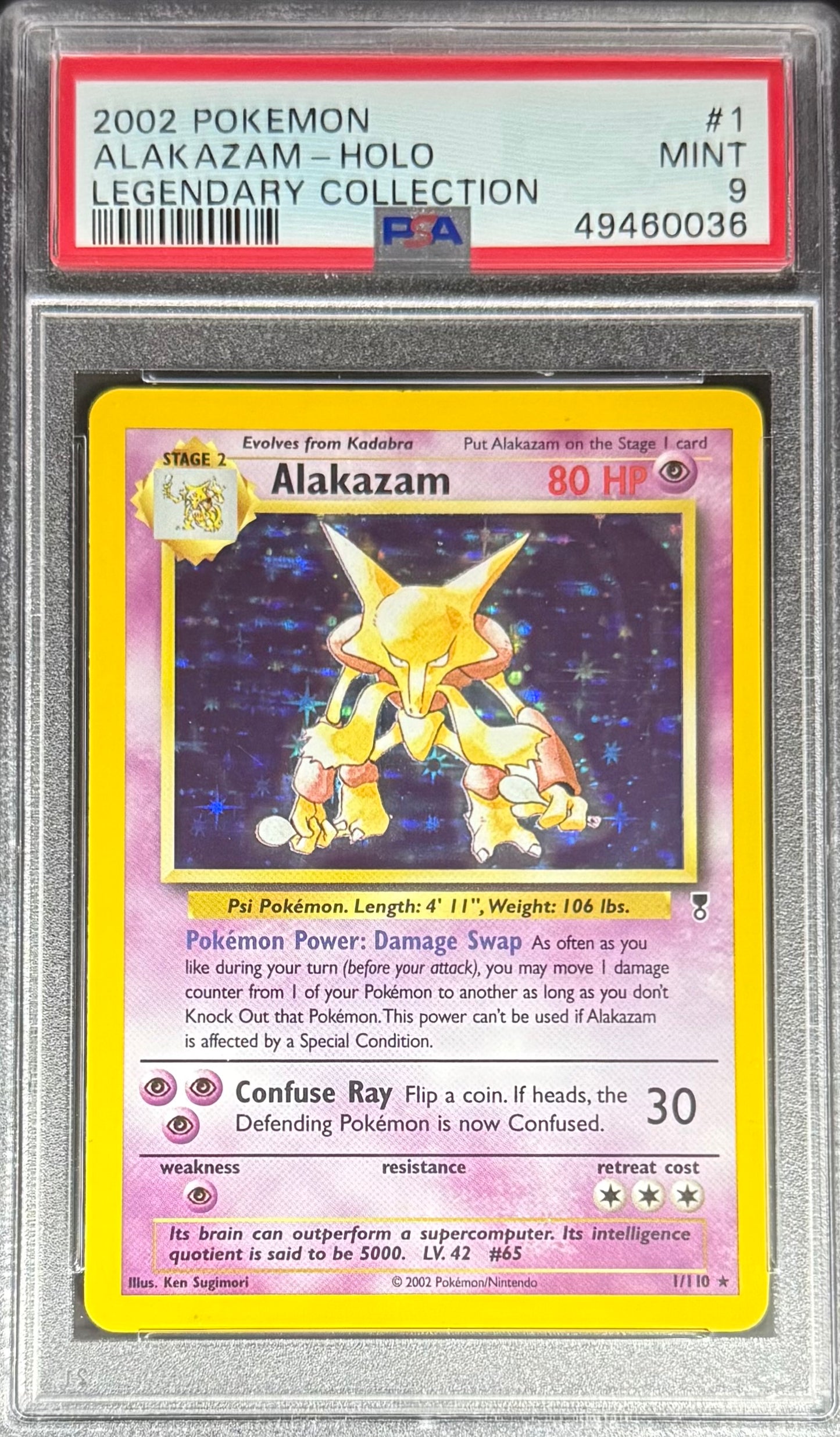 Pokemon Alakazam 1/110 Holo Pokemon Legendary Collection 2002 PSA9