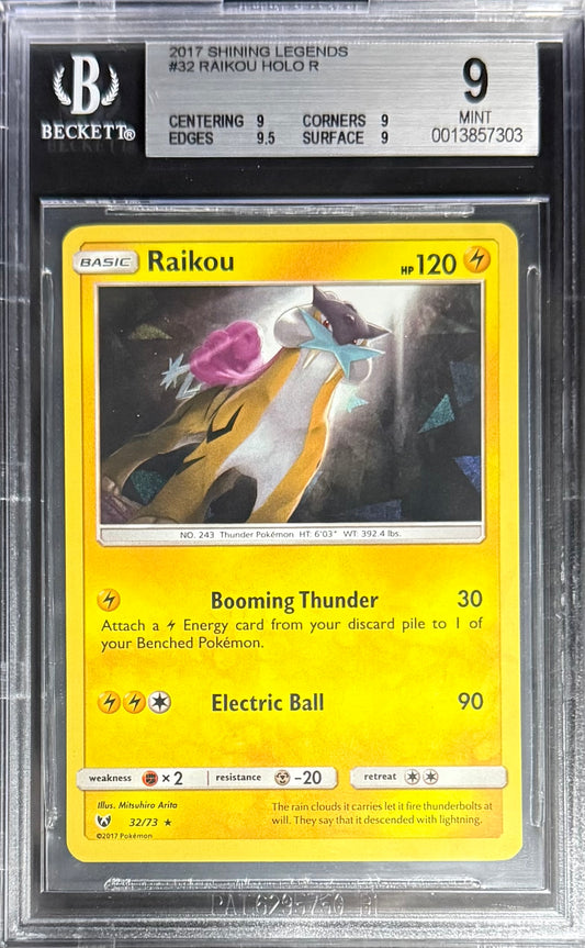 Pokemon Raikou 32/73 Holo Pokemon Shining Legends 2017 Beckett BGS 9