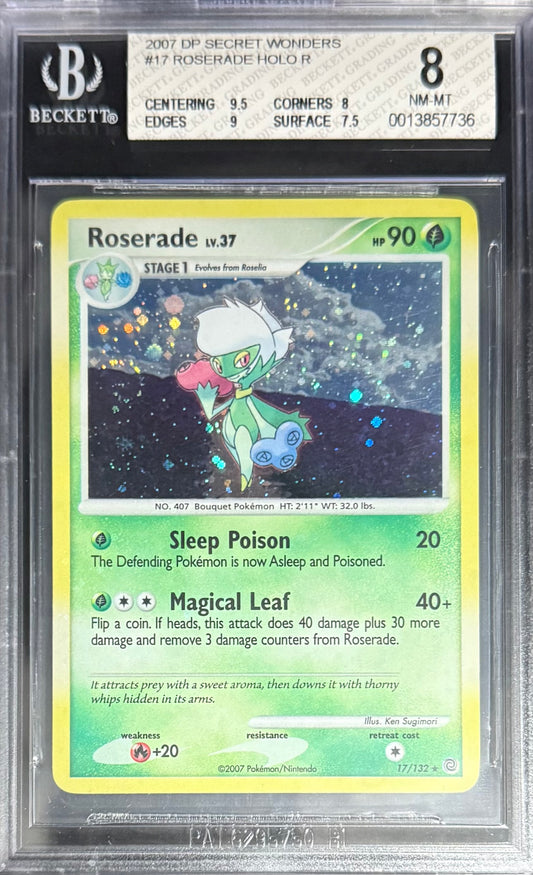 Pokemon Roserade 17/132 Holo Pokemon DP Secrets Wonders Beckett BGS 8
