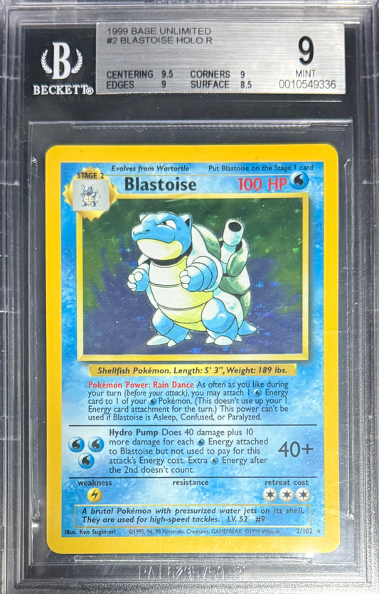 Pokemon Blastoise 2/102 Holo Pokemon Base Unlimited 1999 Beckett BGS 9