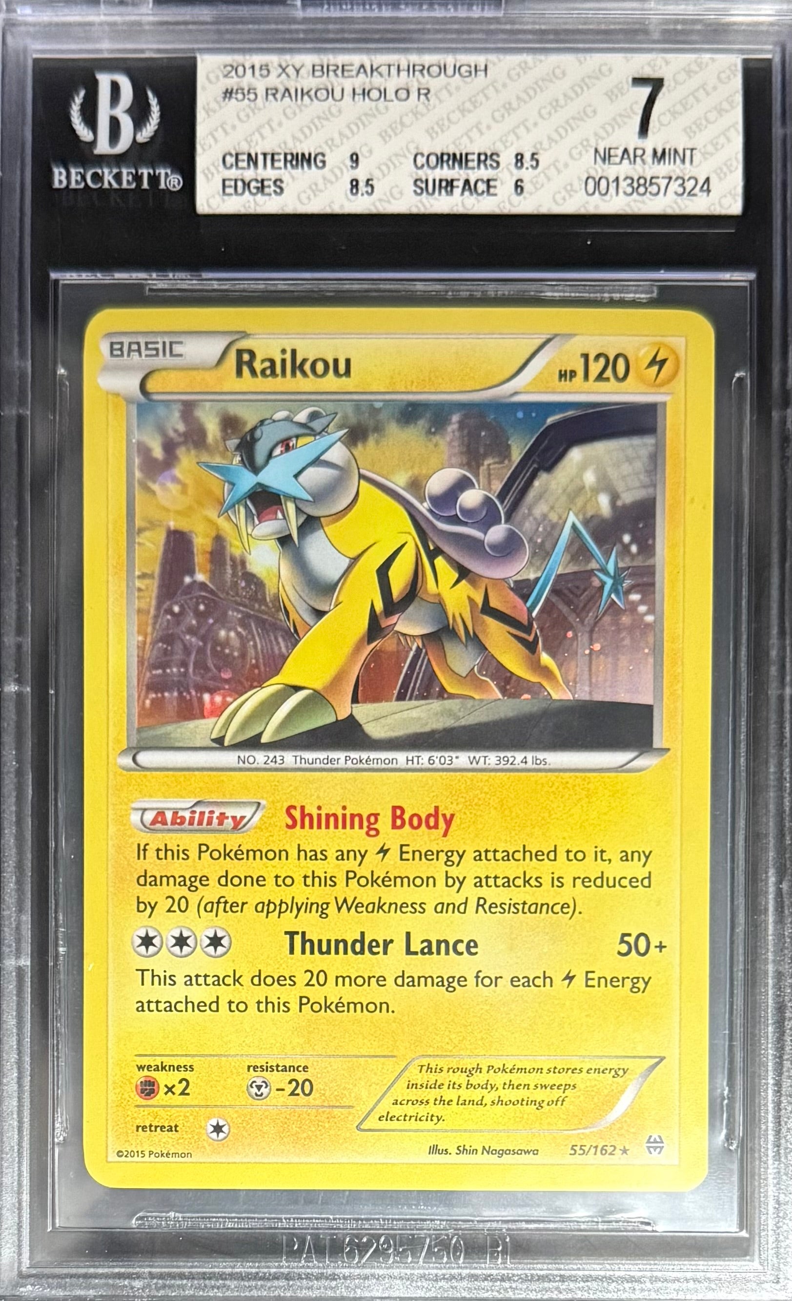 2015 pokemon card's value Pokemon Raikou 55/162 Holo Pokemon XY Breakthrough 2015 Beckett BGS 7