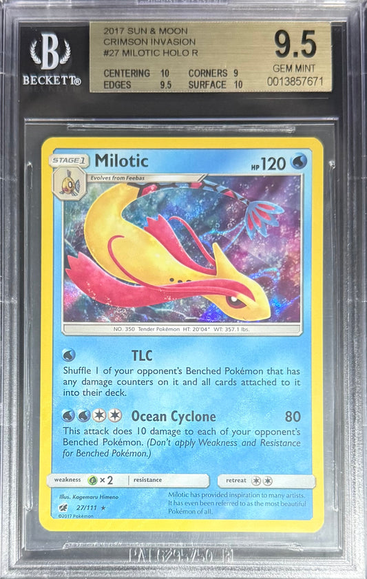 Pokemon Milotic 27/111 Holo Pokemon Sun & Moon Crimson Invasion 2017 Beckett BGS 9.5