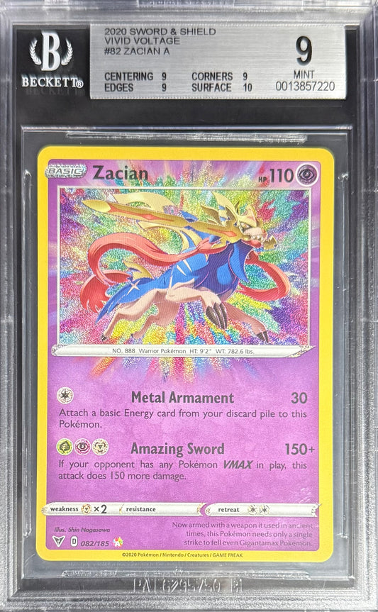 Pokemon Zacian 85/185 Pokemon Sword & Shield Vivid Voltage 2020 Beckett BGS 9
