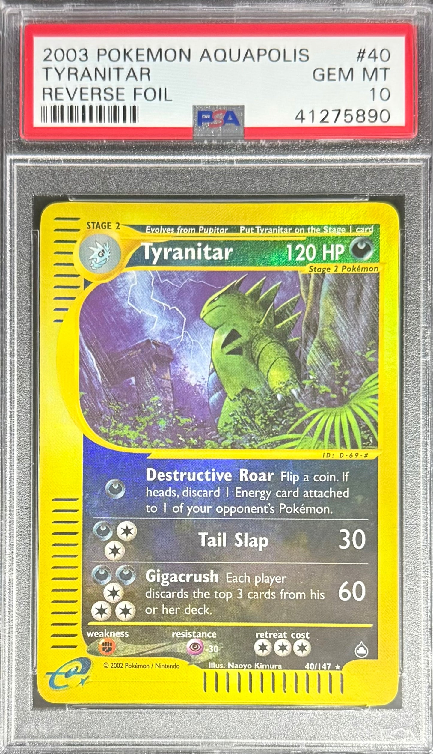 Pokemon Tyranitar 40/147 Reverse Foil Pokemon Aquapolis 2003 PSA10